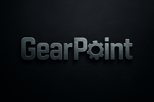 GearPoint text with modern look. littlebit dark. some cool texture on it that reminds of tools